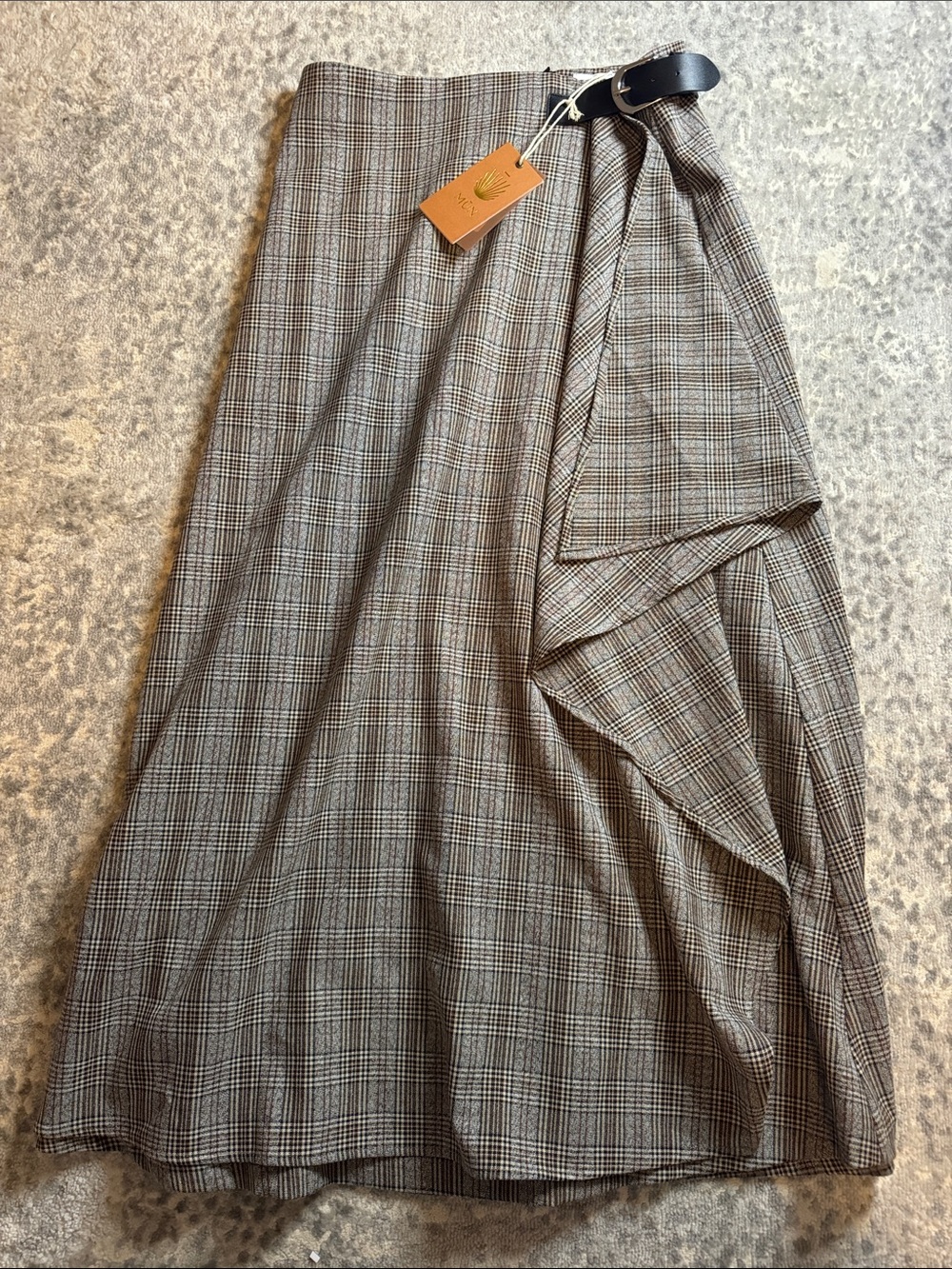 Plaid Wrap Skirt with Belt Detail